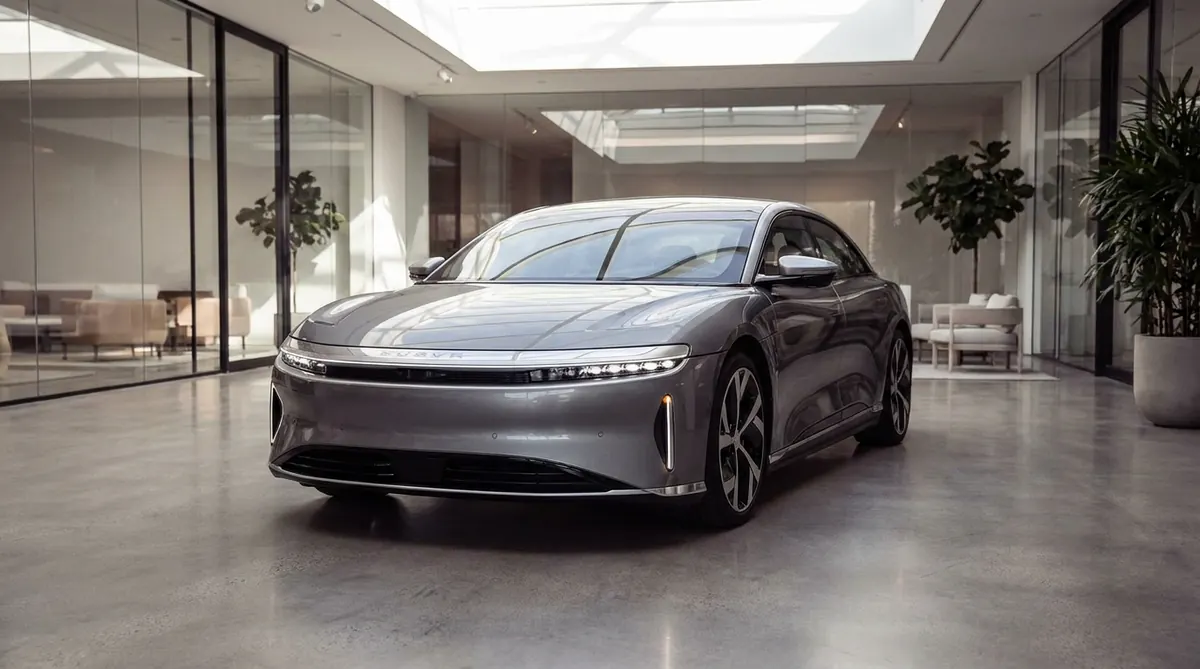 Lucid Air parked, editorial photograph