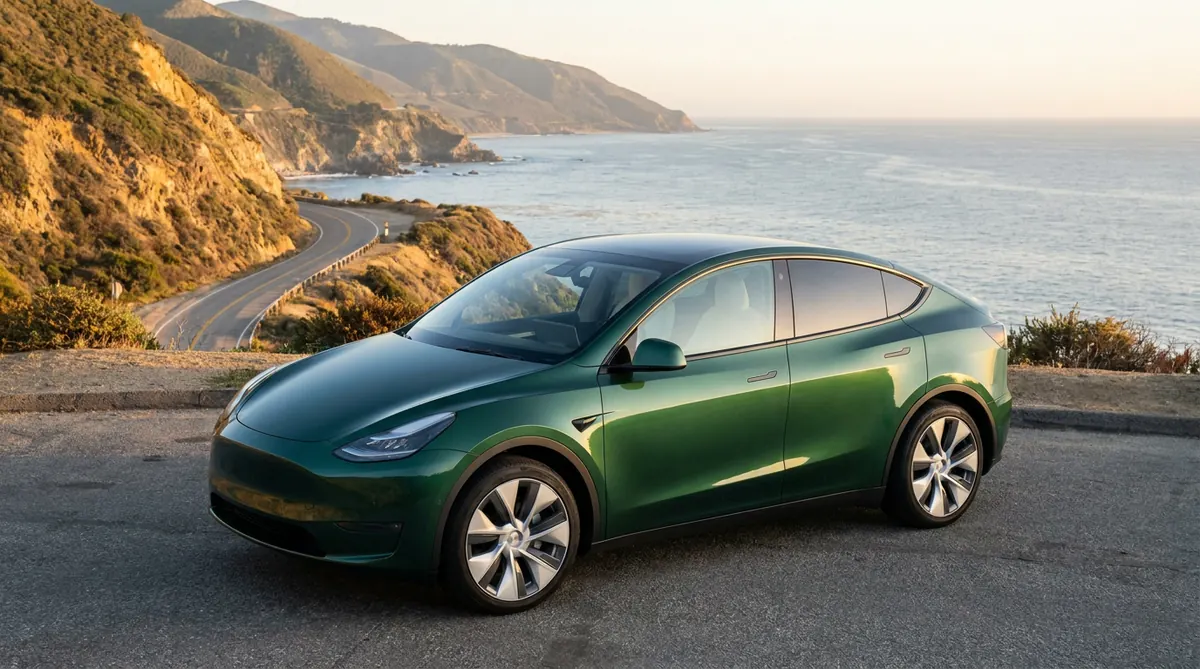 Tesla Model Y parked, editorial photograph